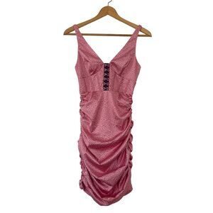 Oh Polly Pink NWOT Confetti Print Ruched Corset Hook & Eye Closure Mini Dress